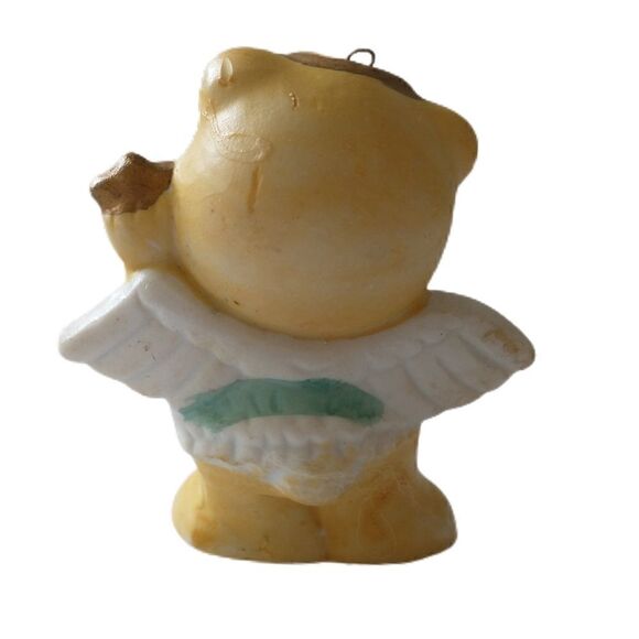 Vintage Ceramic Teddy Bear Ornament Handpainted 1980s Guardian Angel Wings - Picture 9 of 16